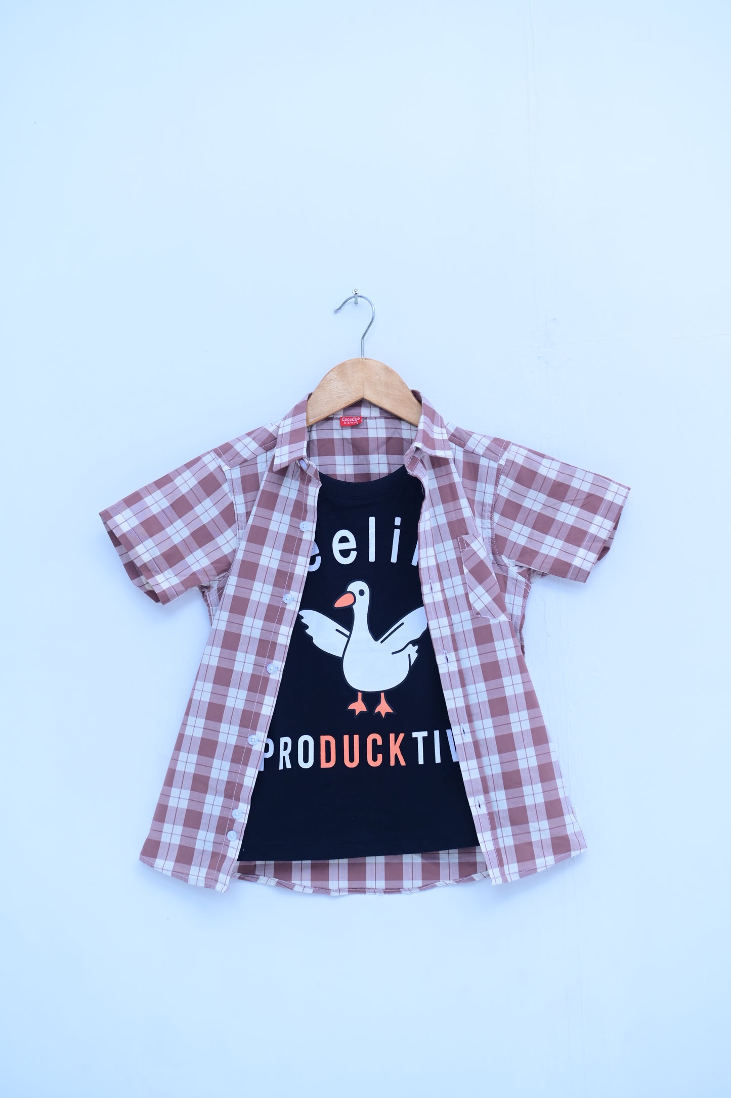 Brown-White Feeling Black Double Casual Shirt