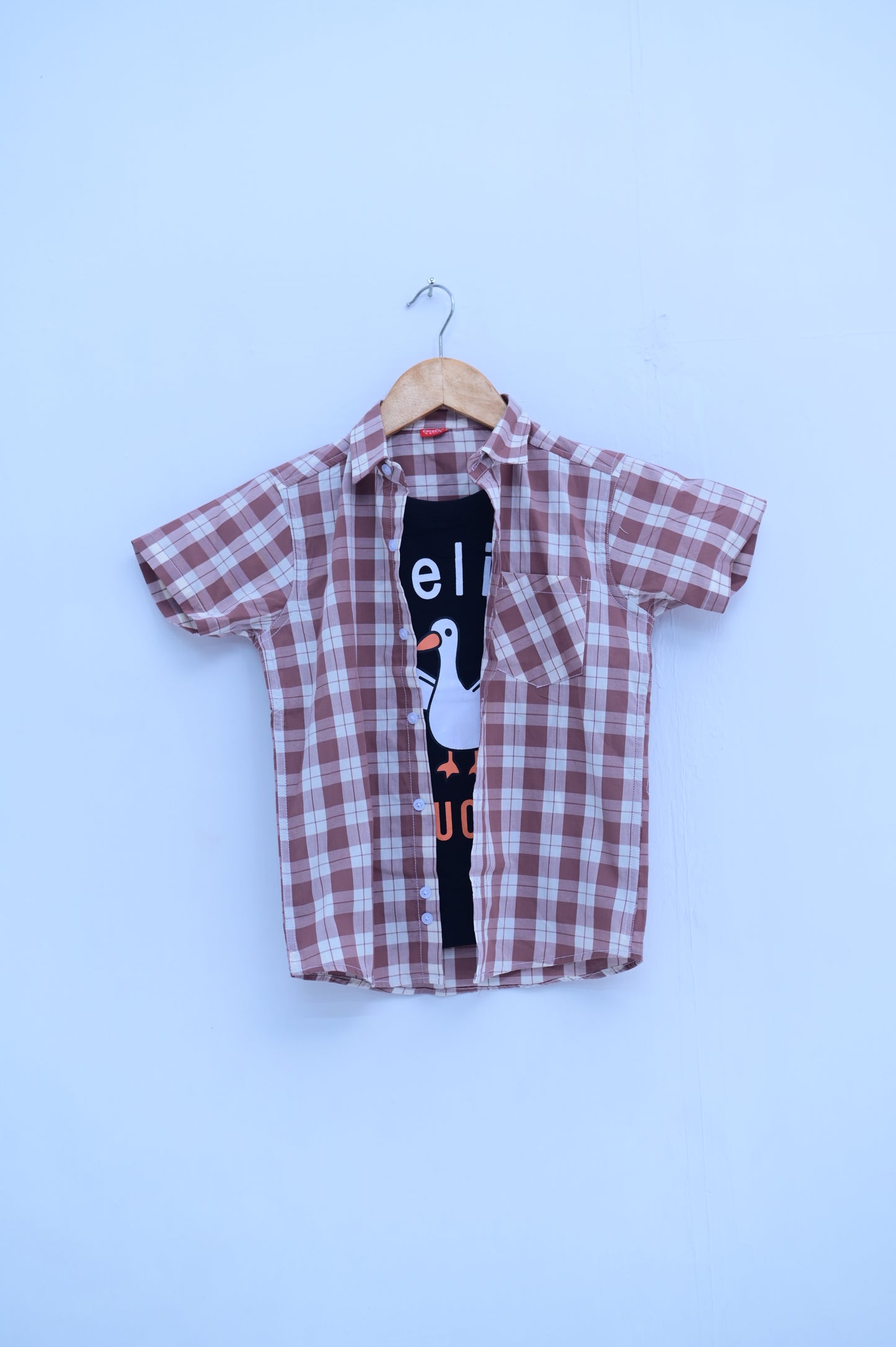 Brown-White Feeling Black Double Casual Shirt