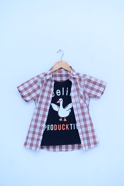 Brown-White Feeling Black Double Casual Shirt