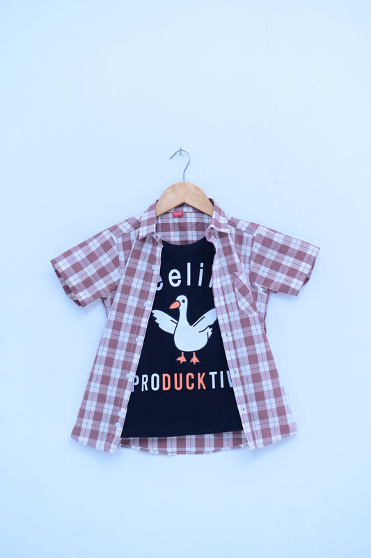 Brown-White Feeling Black Double Casual Shirt