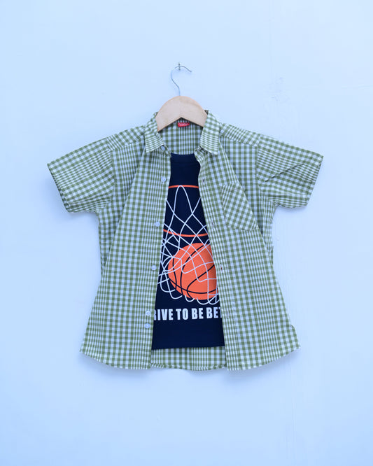 Green Basketball Double Check Shirt