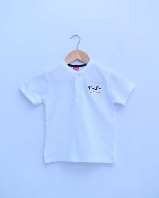 White Henley Polo Shirt
