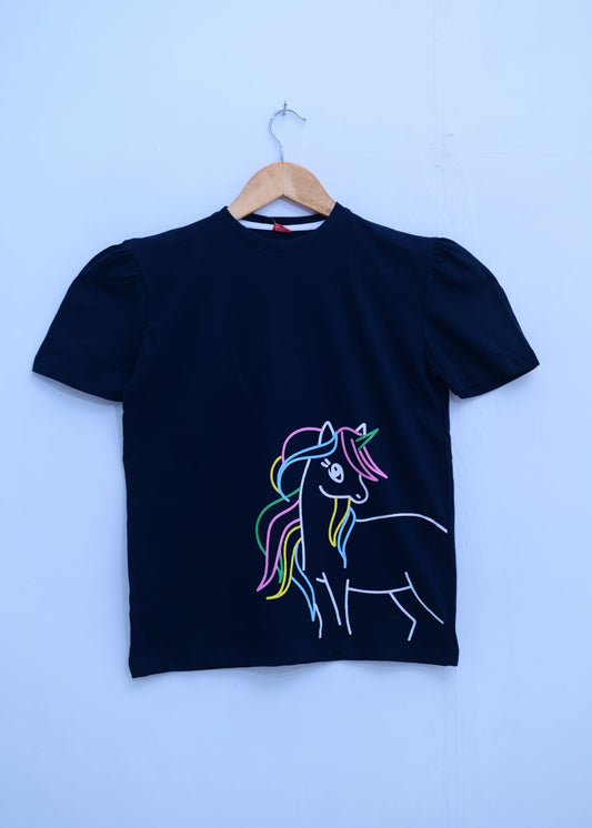 Navy Blue Horse Girls T-Shirt