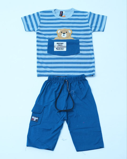 Blue Stripe Teddy Bear Boys Nicker Suit