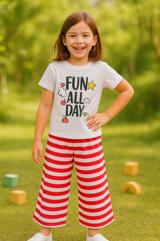 Red&White Trouser Shirt for Girls