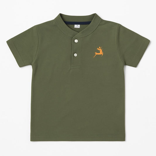 Green Henley Polo Shirt