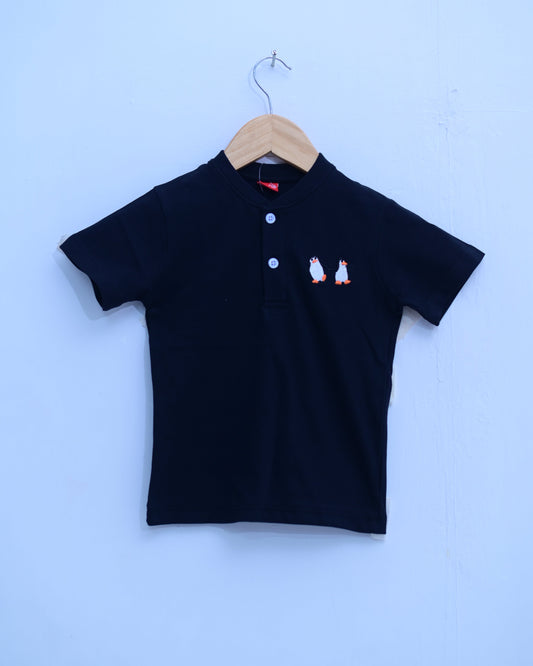 Black Henley Polo Shirt