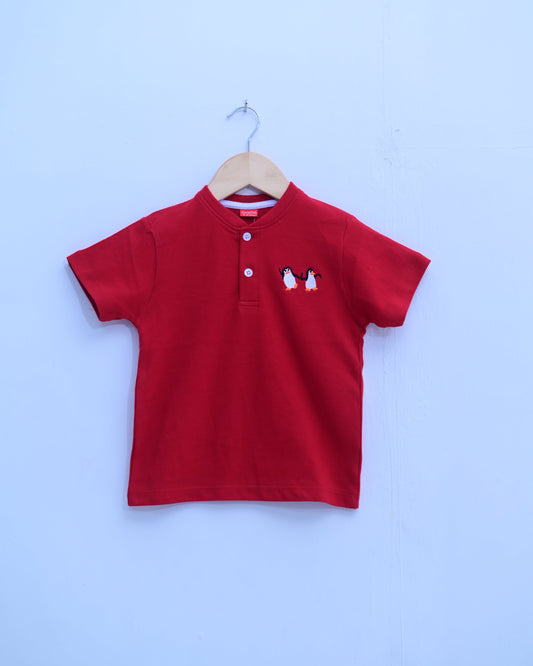Red Henley Polo Shirt